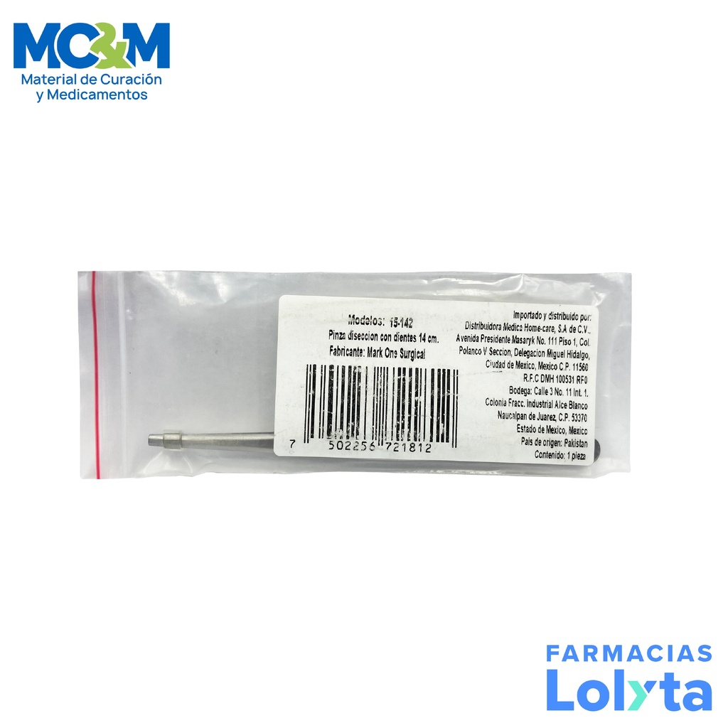 PINZA DE DISECCION CON DIENTES DE 14 CM HOME CARE