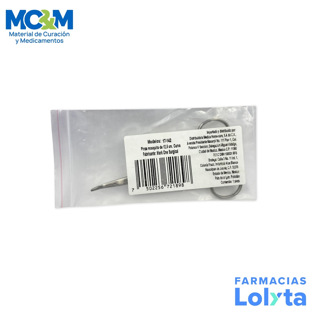PINZA MOSQUITO CURVA 12.5 CM PARA HEMOSTASIA MODELO 17-142 HOMECARE
