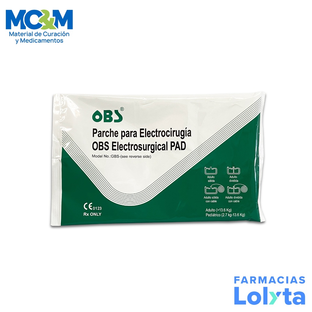 PARCHE PARA ELECTROCIRUGIA/ELECTROCAUTERIO (PLACA) OBS