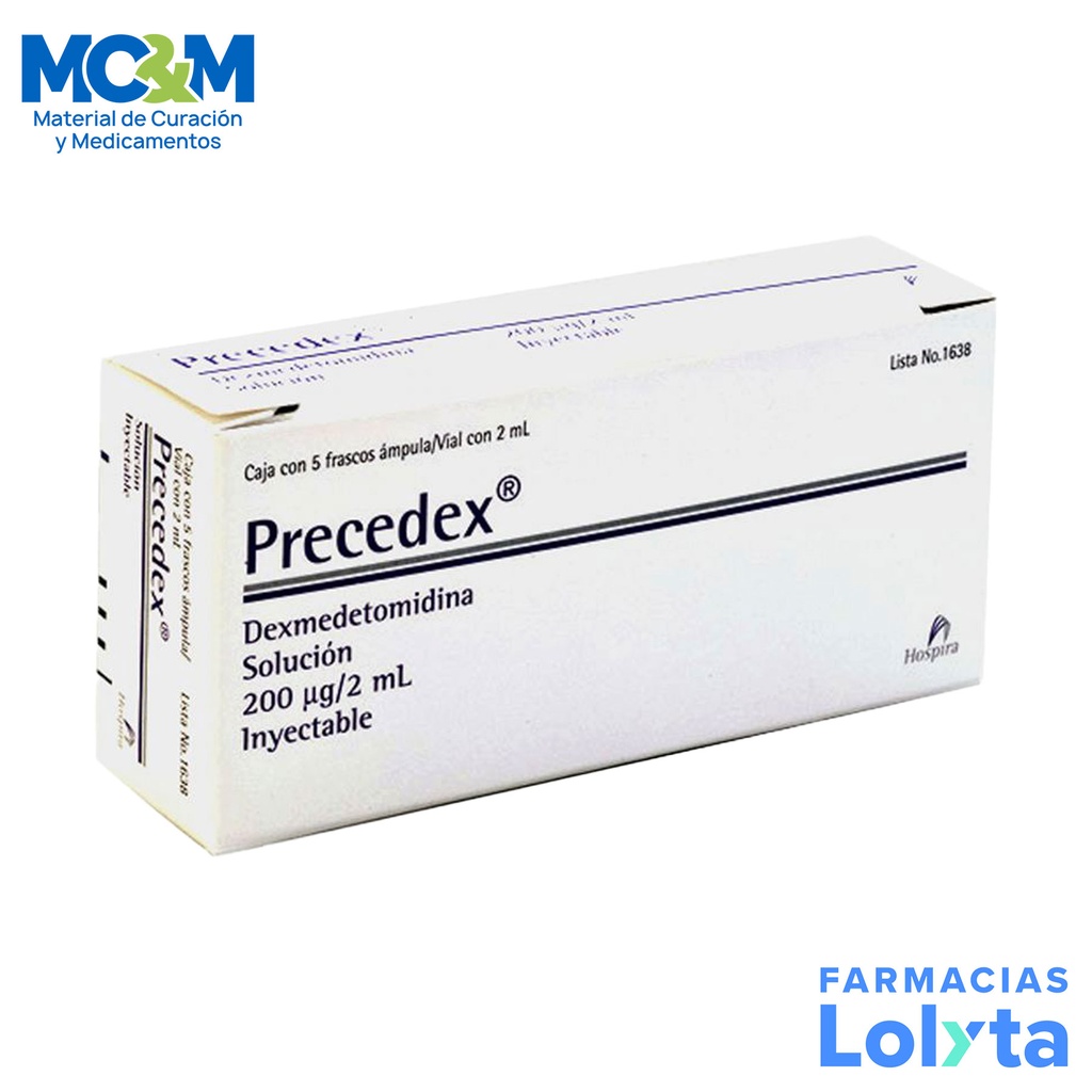 PRECEDEX SOL INY 200 MCG/2 ML C/5 AMP DEXMEDETOMIDINA LAB HOSPIRA