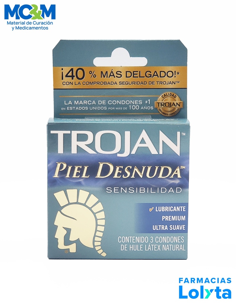 PRESERVATIVO TROJAN PIEL DESNUDA SENSIBILIDAD C/3 PZAS FARMADEXTRUM
