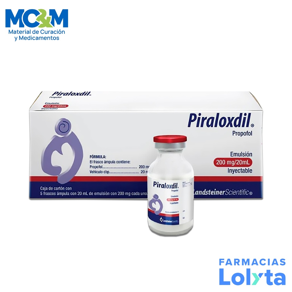 PROPOFOL EMULSION INY 200 MG/20 ML C/5 AMP PIRALOXDIL LAB LANDSTEINER