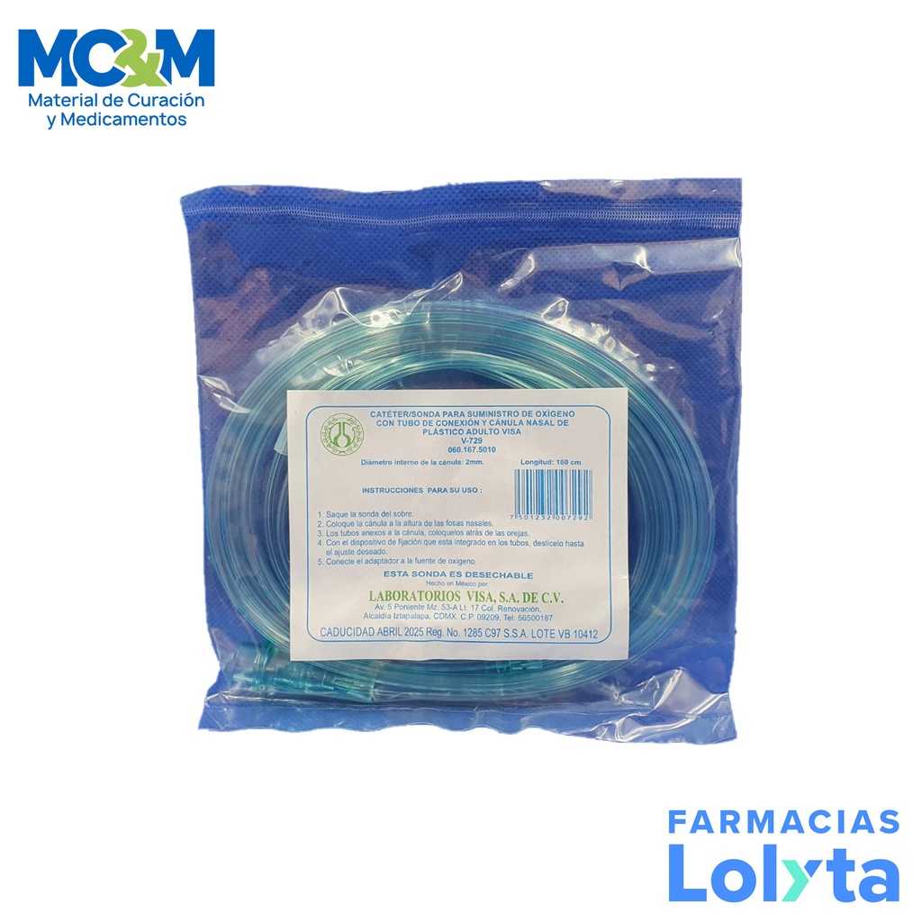 PUNTA NASAL P/ADMON. DE OXIGENO ADULTO CON TUBO CONEXIÓN VISA V-729