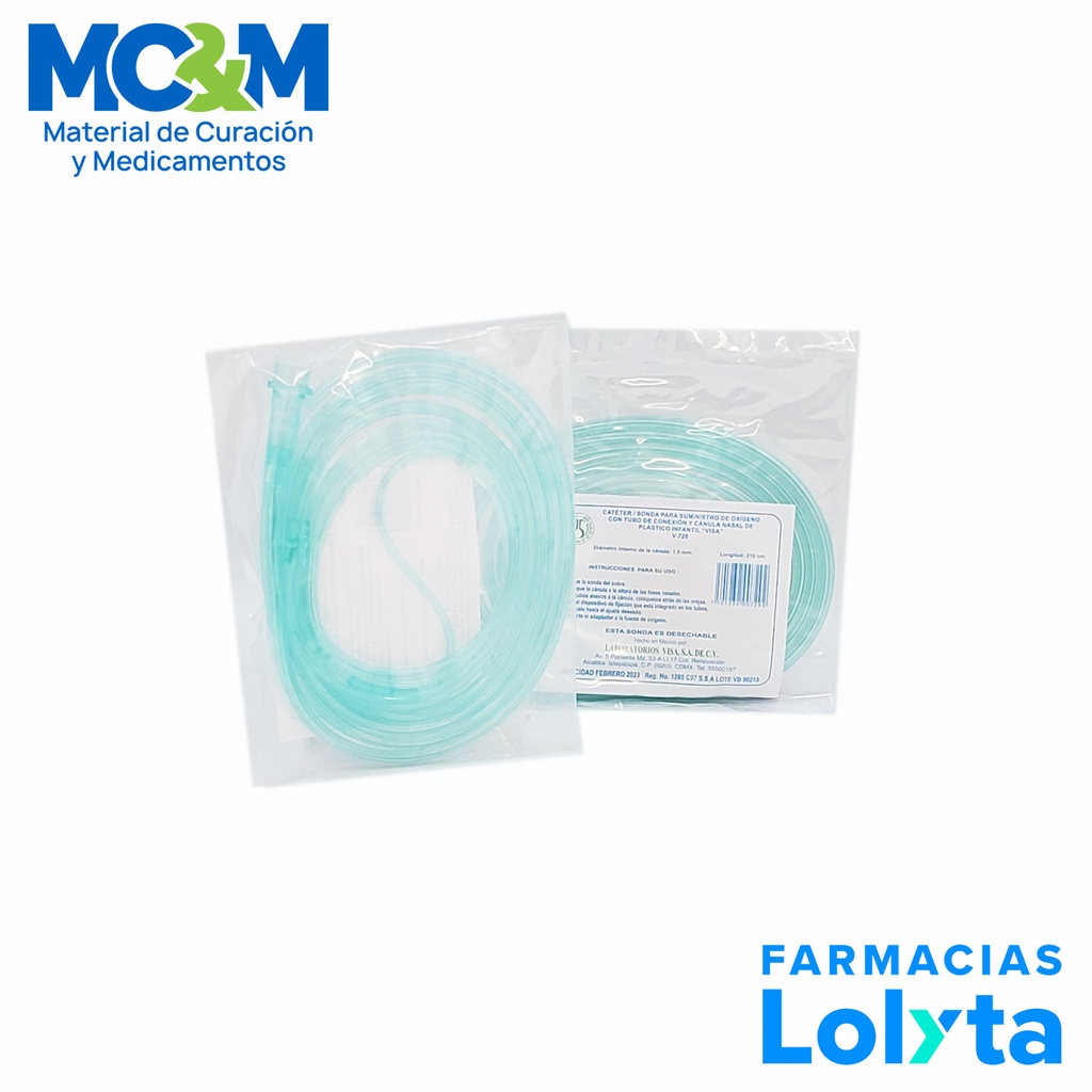 PUNTA NASAL SUMINISTRO DE OXIGENO INFANTIL CON TUBO DE CONEXION 210 CM V-728 VISA
