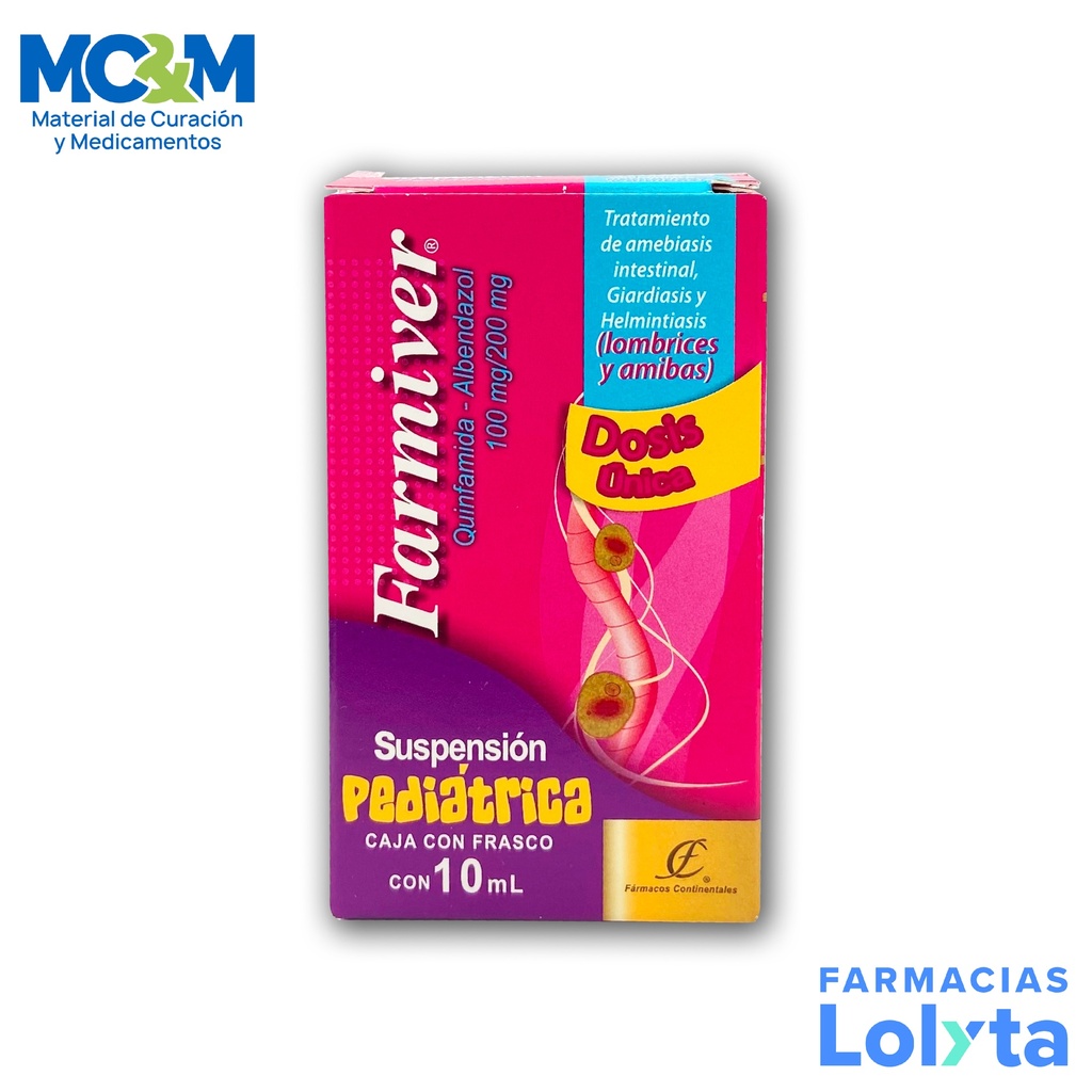 QUINFAMIDA ALBENDAZOL SUSP 100/200 MG/10 ML FARMIVER PEDIATRICA LAB FARMACOS CONTINENTALES