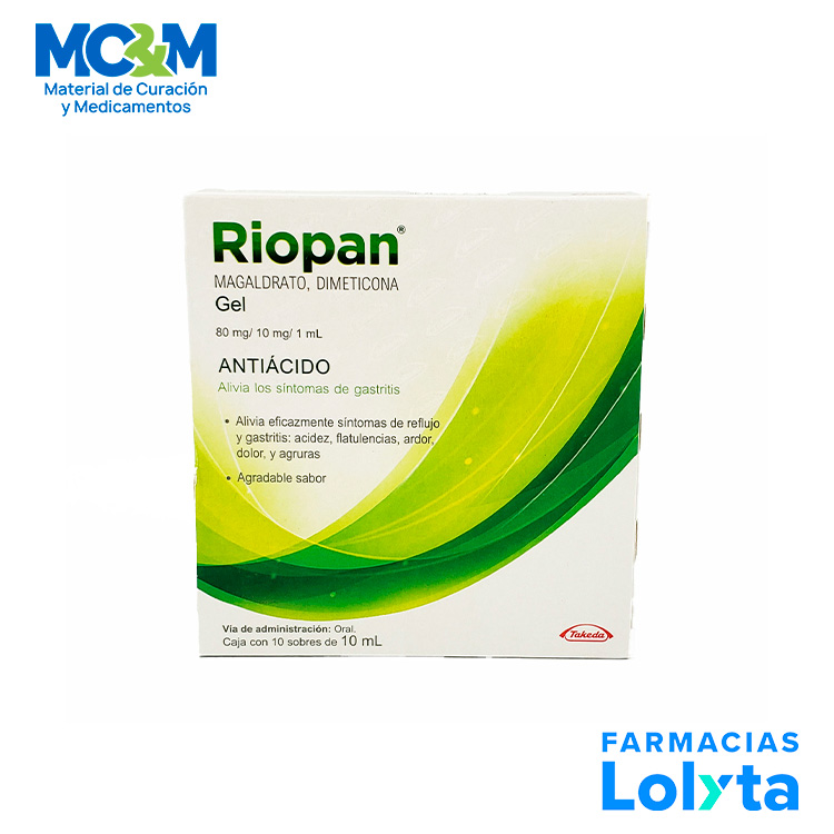 RIOPAN GEL 80/10 MG/ML C/10 SOBRES DE 10 ML MAGALDRATO DIMETICONA LAB TAKEDA