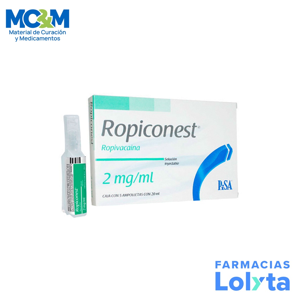 ROPIVACAINA SOL INY 2MG/ML C/5 AMP ROPICONEST LAB PISA