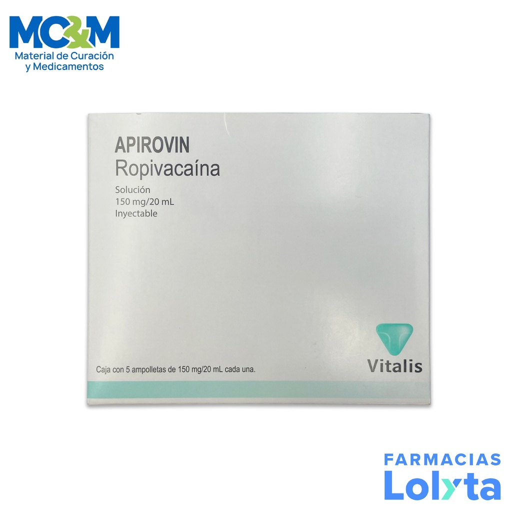 ROPIVACAINA SOL INY 7.5 MG/ML (150 MG/20 ML) C/5 AMP APIROVIN LAB VITALIS