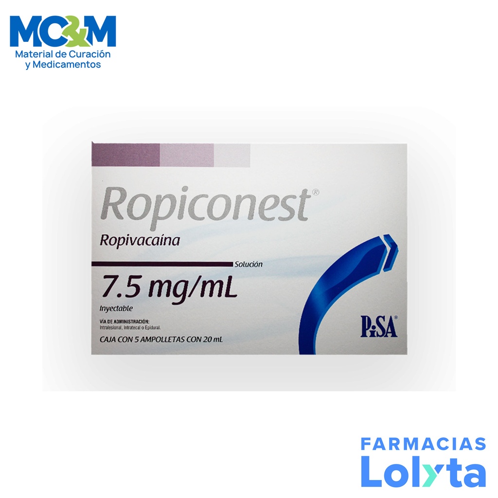 ROPIVACAINA SOL INY 7.5MG/ML C/5 AMP ROPICONEST LAB PISA