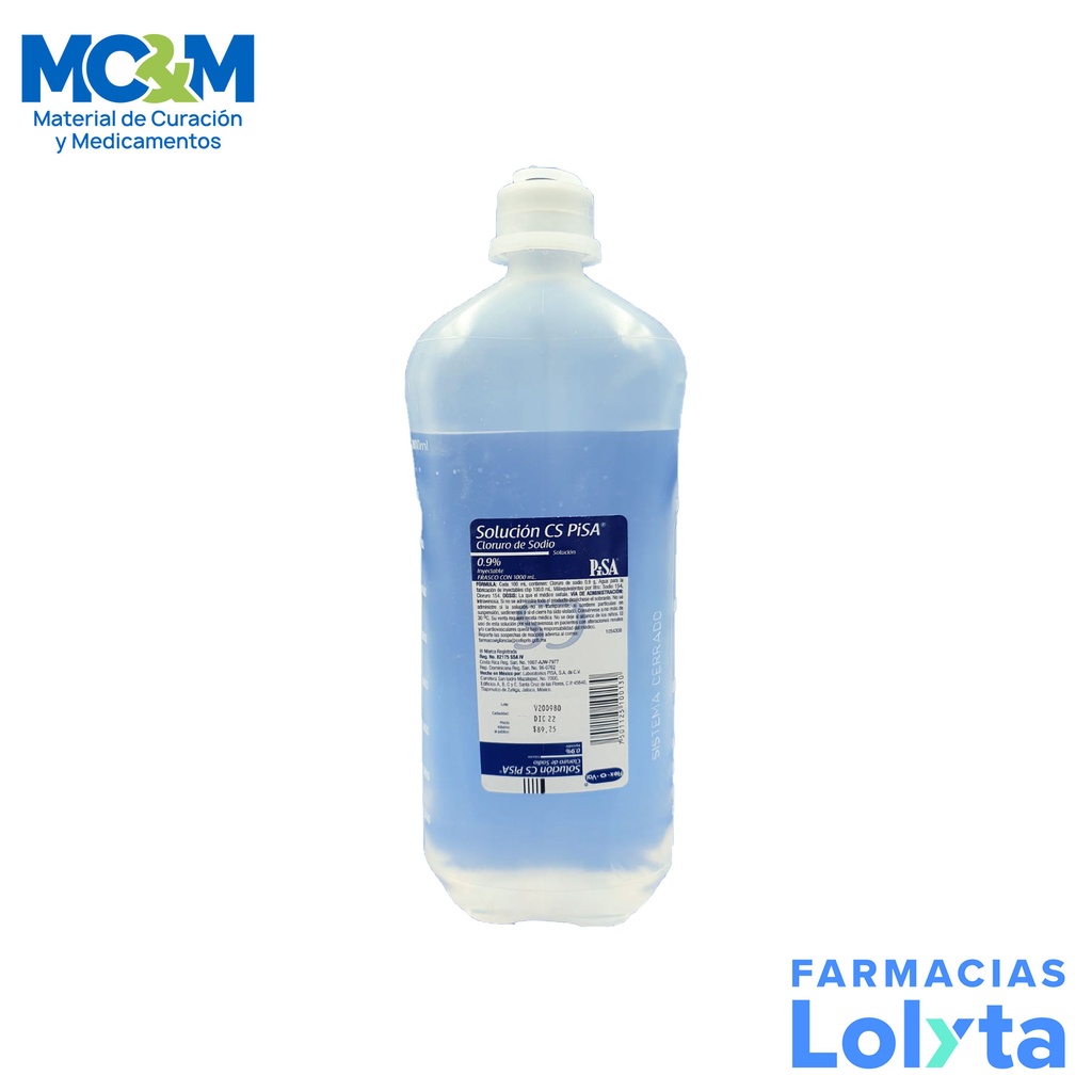 CLORURO DE SODIO 0.9% SOL INY 1000 ML SOLUCION CS LAB PISA (FISIOLOGICA)