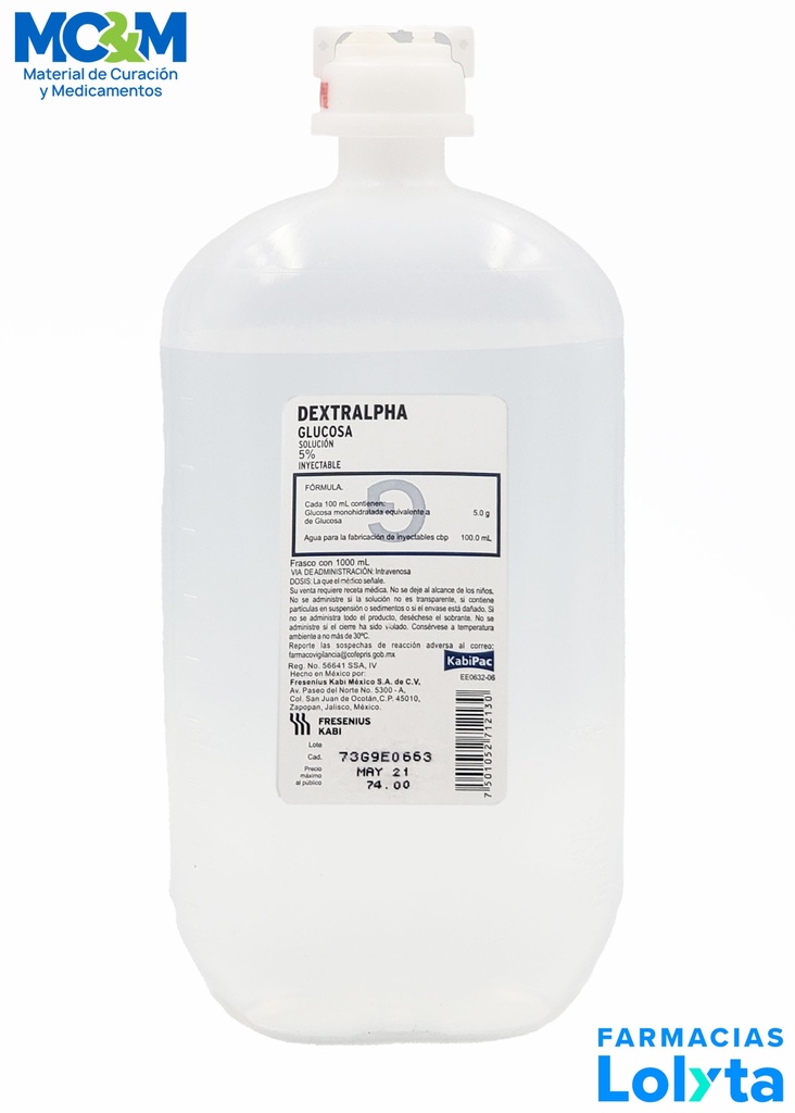 GLUCOSA 5% SOL INY 1000 ML DEXTRALPHA LAB FRESENIUS