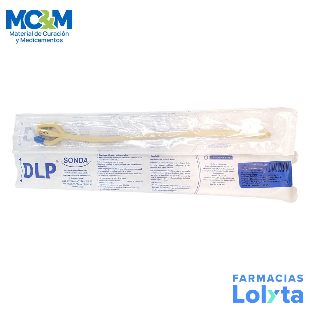 SONDA FOLEY #24 LATEX 3 VIAS GLOBO 30 ML DENTILAB