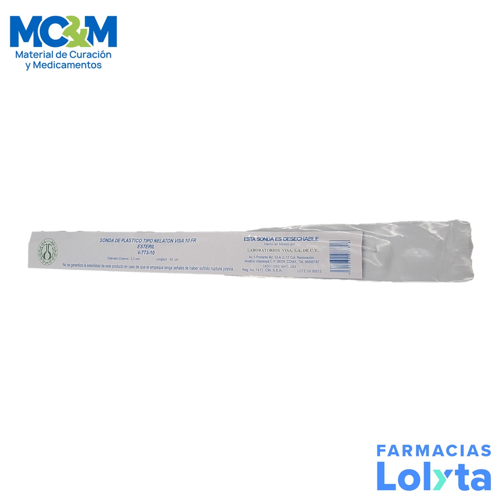 SONDA NELATON #10 FR TRANSPARENTE VISA V-773-10