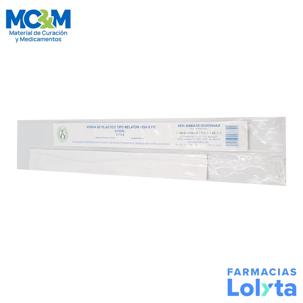 SONDA NELATON #8 FR TRANSPARENTE VISA V-773-8