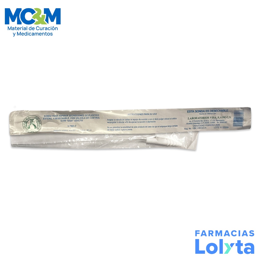 SONDA P/ASPIRAR SECRECIONES CAL. 14 FR VISA V-760-C