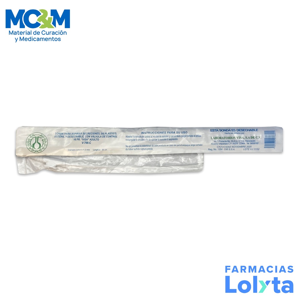 SONDA P/ASPIRAR SECRECIONES CAL. 16 FR VISA V-766C