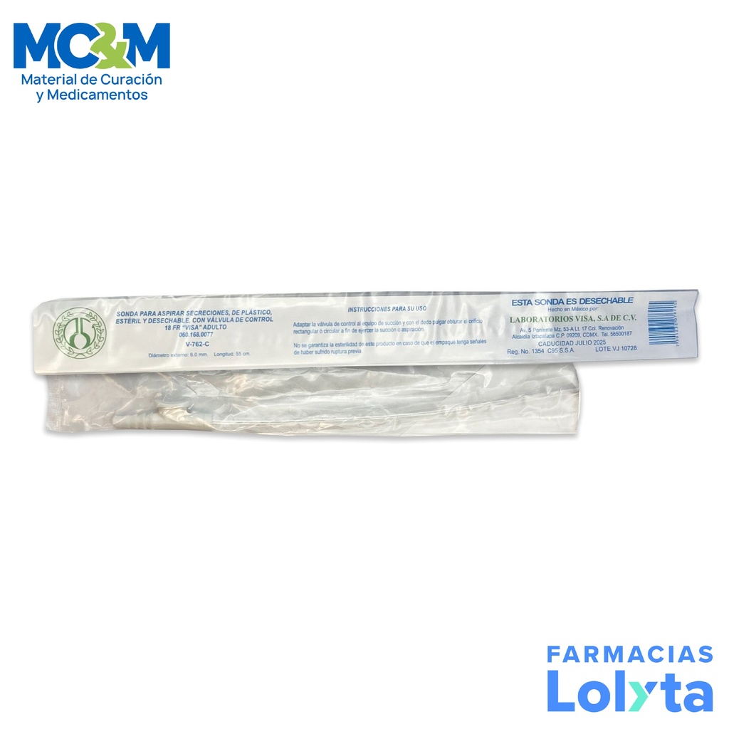 SONDA P/ASPIRAR SECRECIONES CAL. 18 FR VISA V-762C