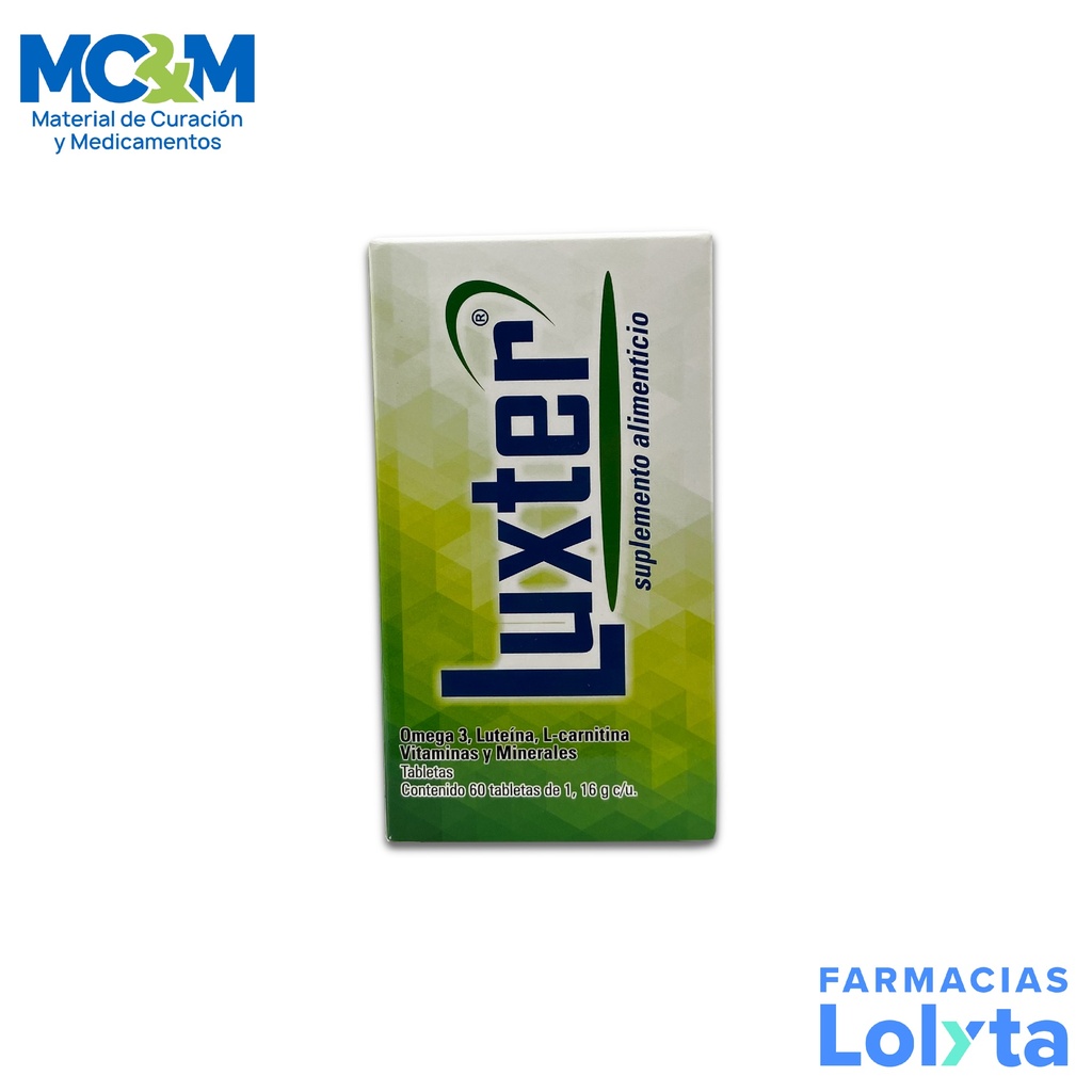 SUPLEMENTO ALIMENTICIO LUXTER 1.16 G C/60 TAB OMEGA 3 LUTEINA CARNITINA VITAMINAS Y MINERALES LAB SOPHIA