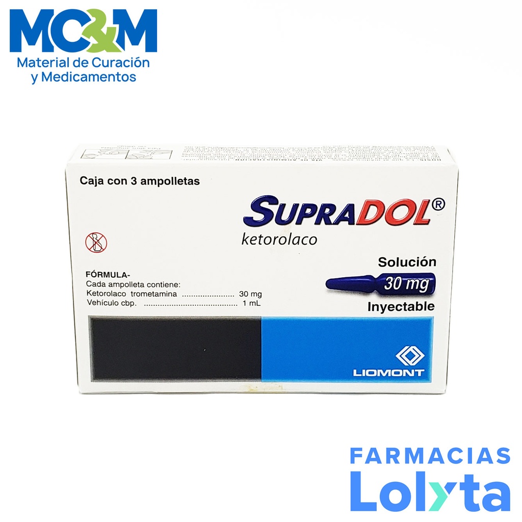 SUPRADOL SOL INY 30 MG IV/IM KETOROLACO C/3 AMP LAB LIOMONT
