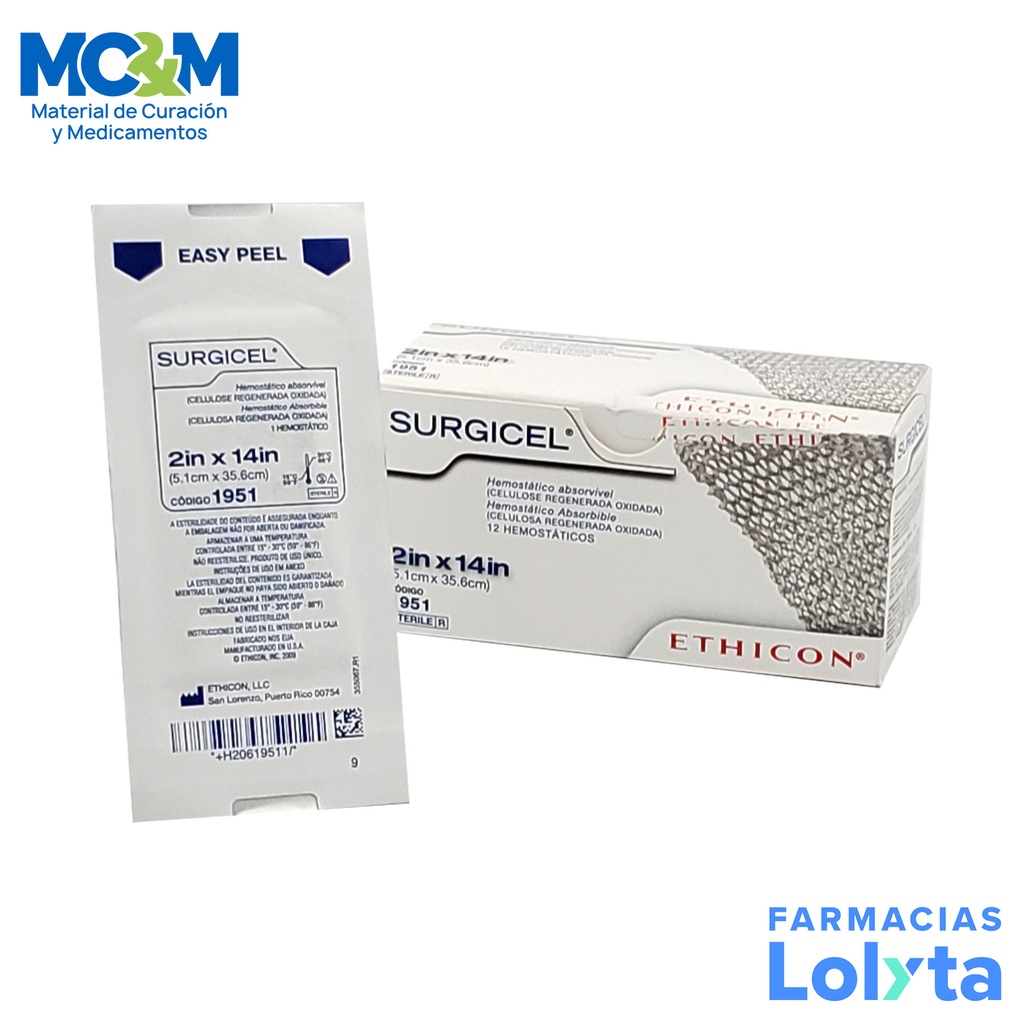 SURGICEL 5.1 X 35.6 CM (2X14”) HEMOSTATICO ABSORBIBLE (CELULOSA REGENERADA OXIDADA) REF 1951 ETHICON J&J