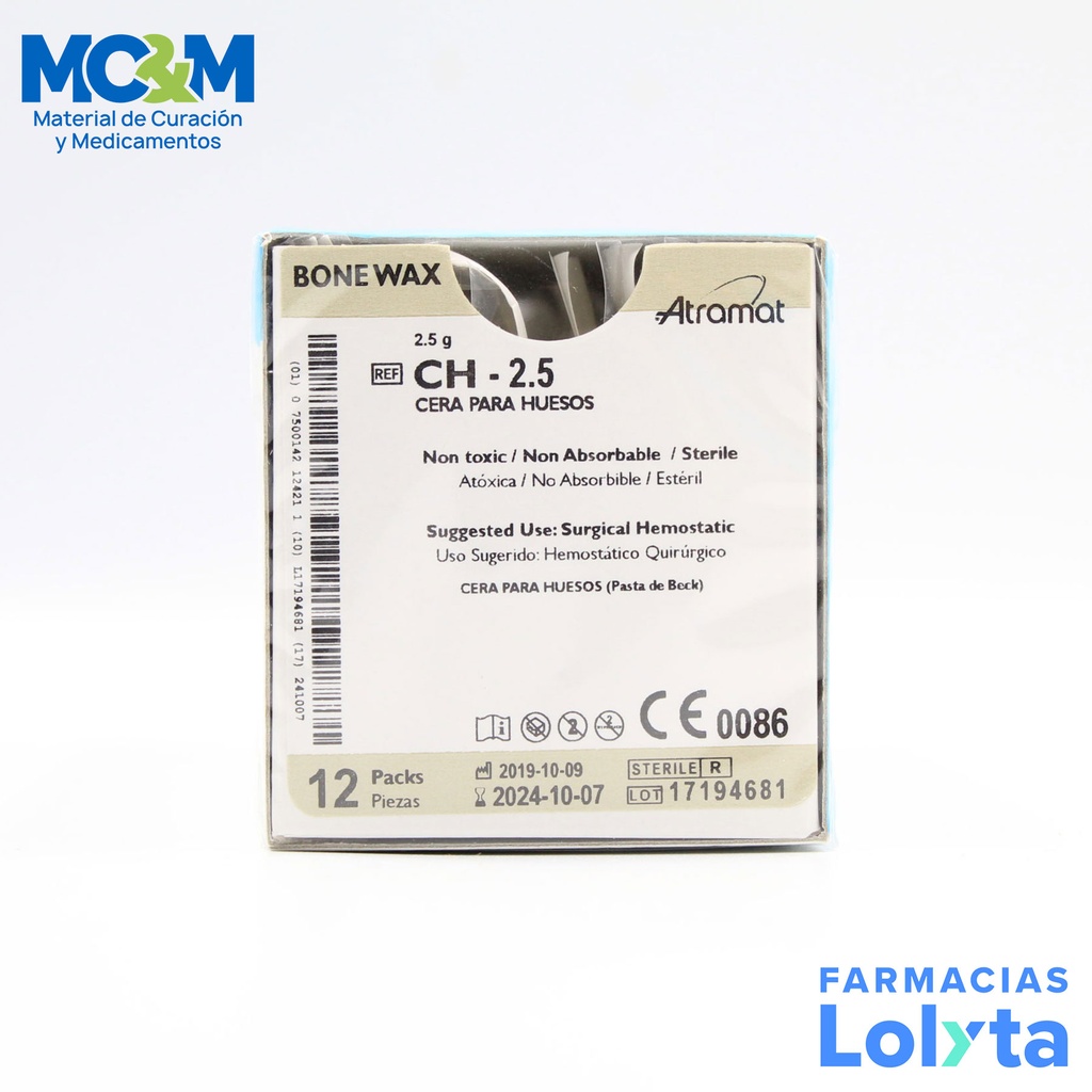 SUTURA CERA PARA HUESOS 2.5 G C/12 CH-2.5 ATRAMAT