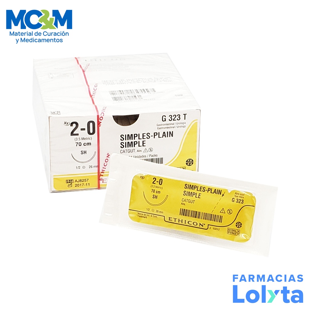 SUTURA CATGUT SIMPLE 2/0 26 MM 70 CM SH AHUSADA REDONDA C/12 G323T ETHICON GASTROINTESTINAL/UROLOGIA