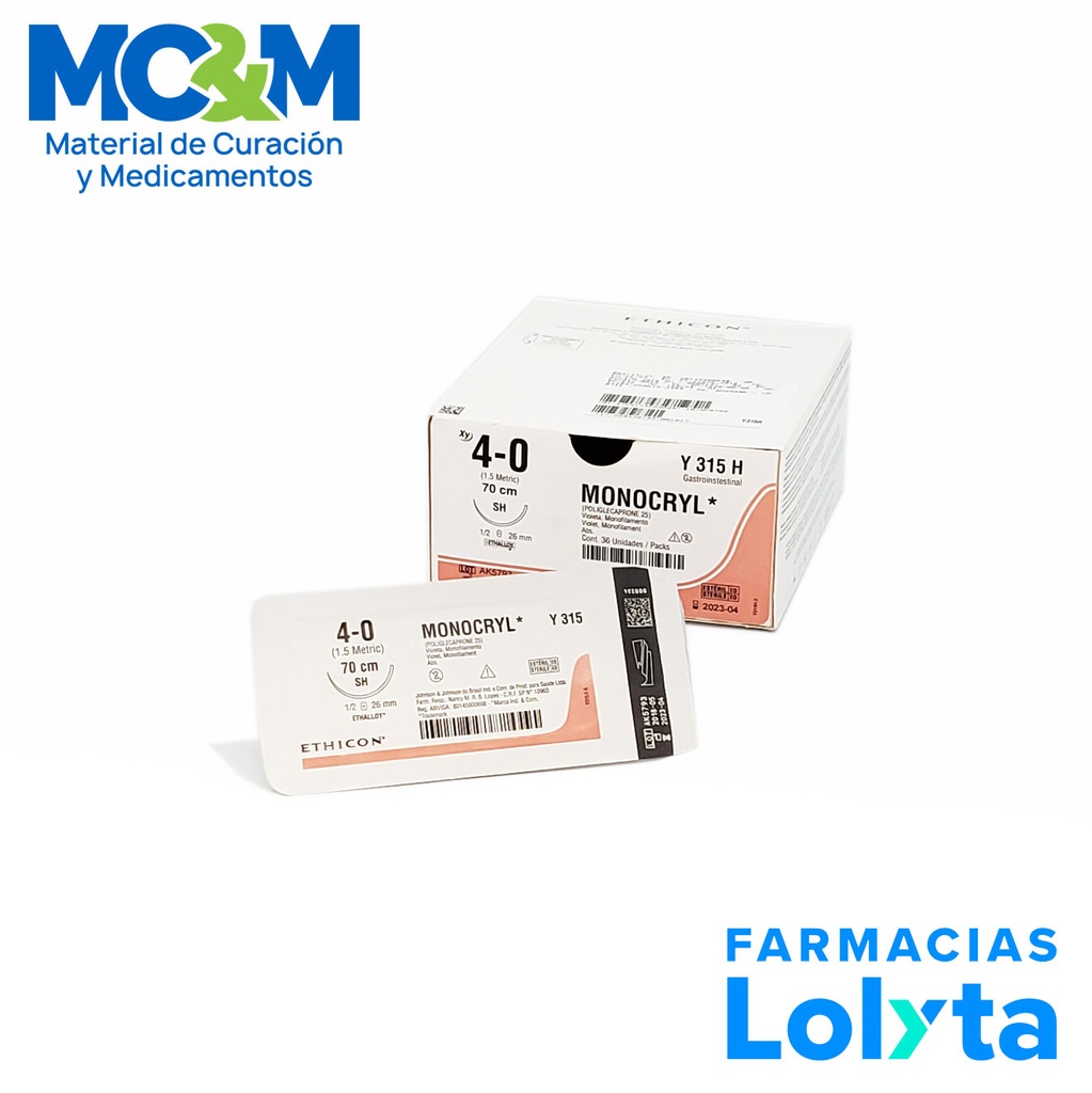SUTURA MONOCRYL 4/0 26 MM 70 CM SH AHUSADA REDONDA POLIGLECAPRONE 25 C/12 Y315H ETHICON GASTROINTESTINAL