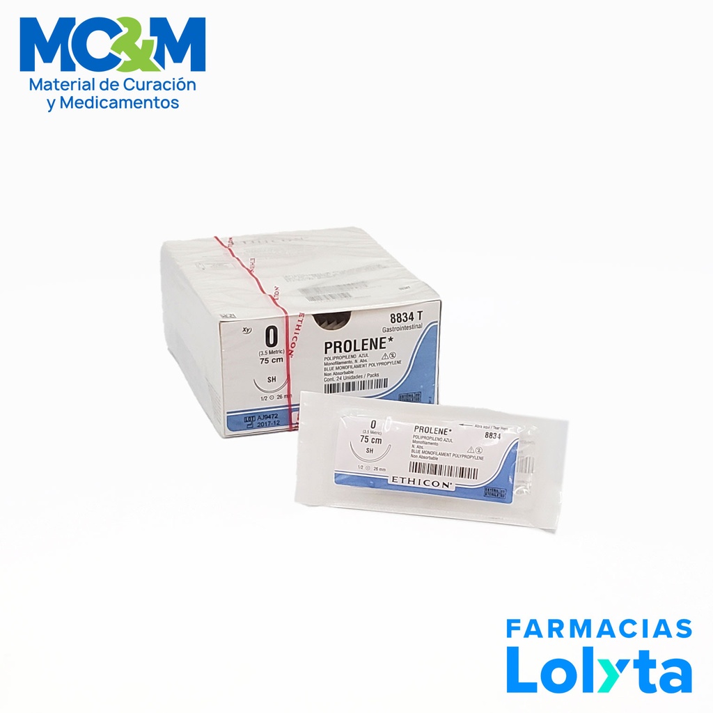 SUTURA PROLENE 0 26 MM 75 CM SH AHUSADA REDONDA POLIPROPILENO C/12 8834T ETHICON GASTROINTESTINAL