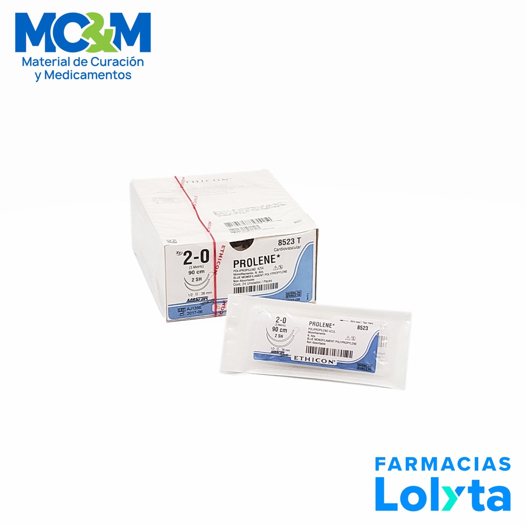 SUTURA PROLENE 2/0 26 MM 90 CM 2SH AHUSADA REDONDA DOBLE ARMADA POLIPROPILENO C/12 8523T ETHICON CARDIOVASCULAR