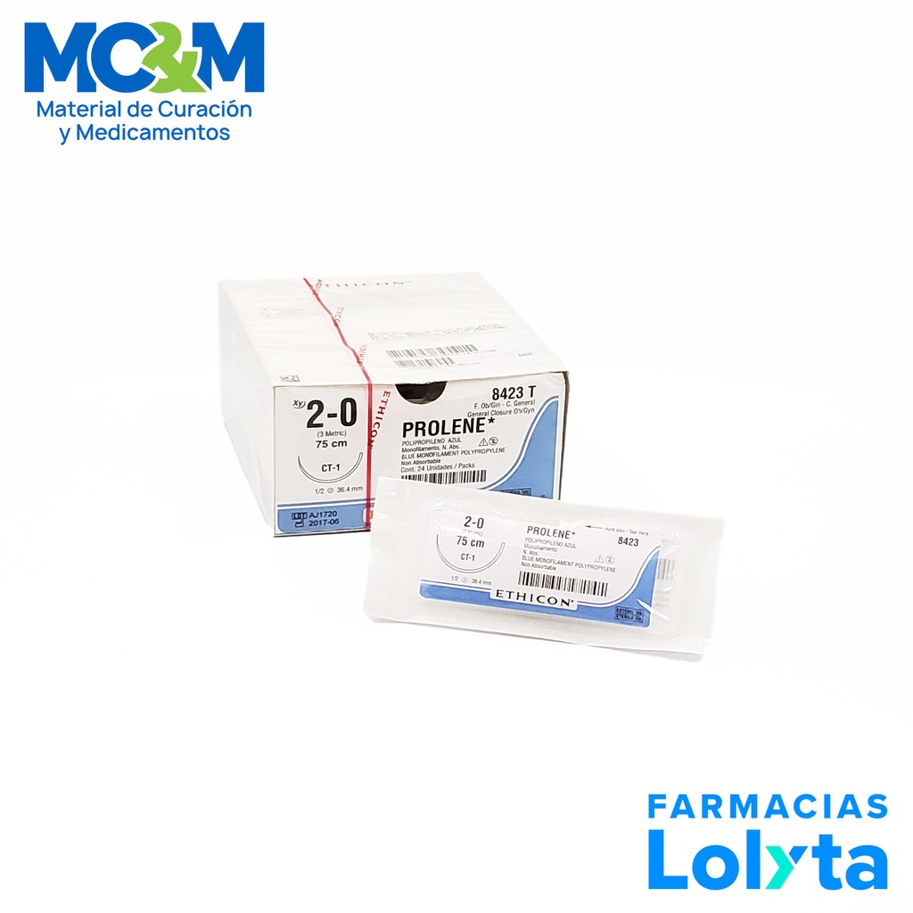 SUTURA PROLENE 2/0 36.4 MM 75 CM CT-1 AHUSADA REDONDA POLIPROPILENO C/12 8423T ETHICON GENERAL