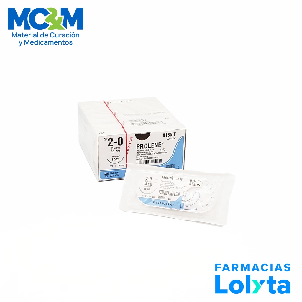 SUTURA PROLENE 2/0 26 MM 45 CM SC-26 REVERSO CORTANTE POLIPROPILENO C/12 8185T ETHICON CUTICULAR