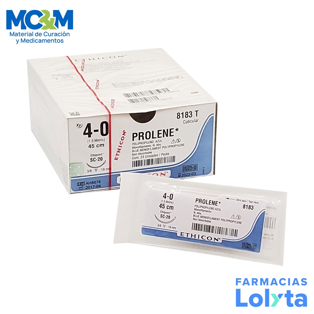 SUTURA PROLENE 4/0 19 MM 45 CM SC-20 REVERSO CORTANTE POLIPROPILENO C/12 8183T ETHICON CUTICULAR