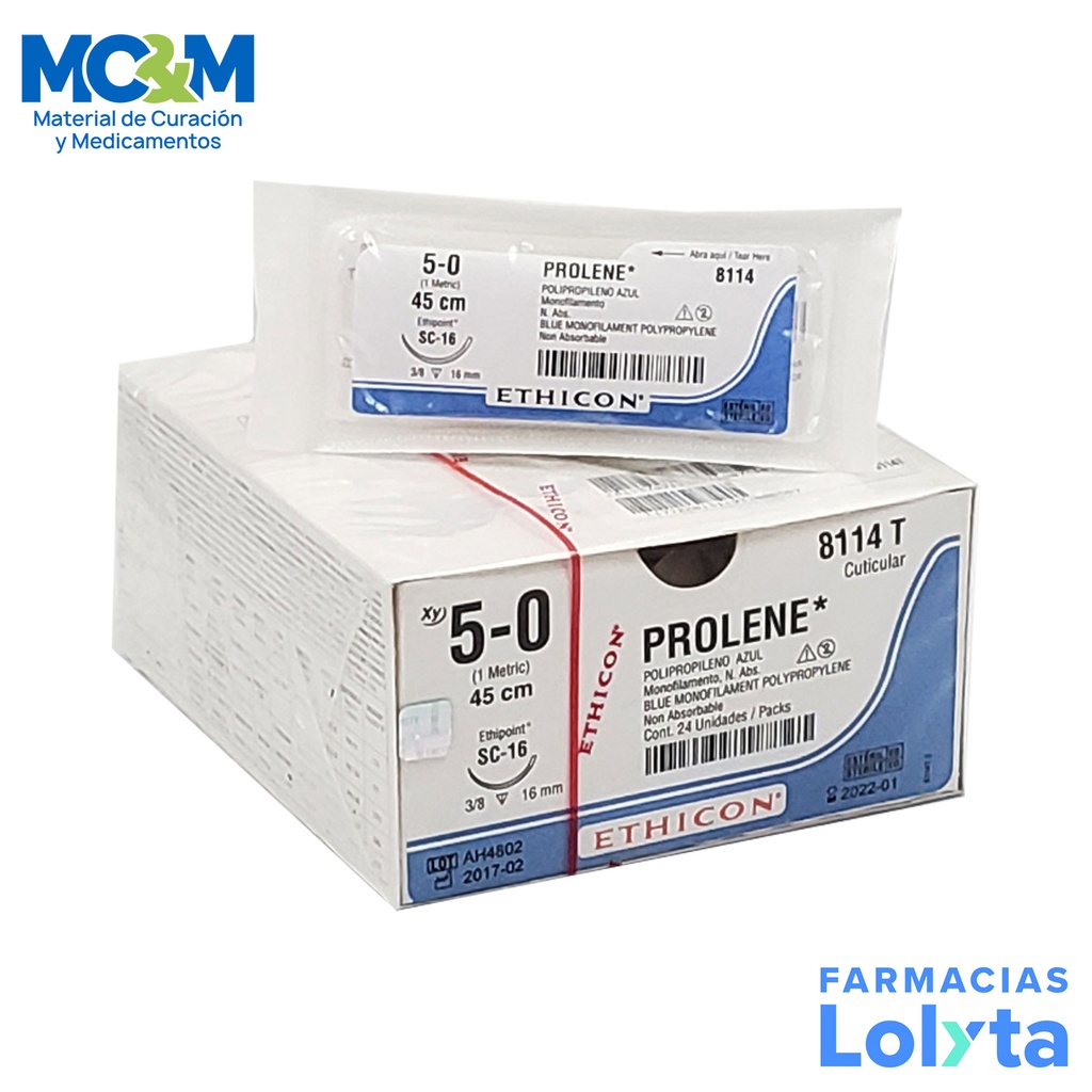 SUTURA PROLENE 5/0 16 MM 45 CM SC-16 REVERSO CORTANTE POLIPROPILENO C/12 8114T ETHICON CUTICULAR