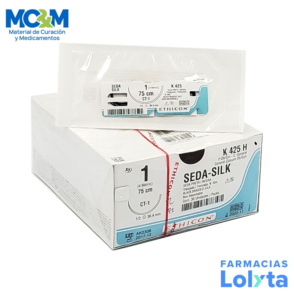 SUTURA SEDA 1 36.4 MM 75 CM CT-1 AHUSADA REDONDA C/12 K425H ETHICON GENERAL