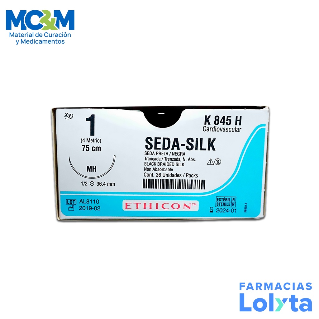 SUTURA SEDA 1/0 36.4 MM 75 CM MH AHUSADA REDONDA C/12 K845H ETHICON CARDIOVASCULAR