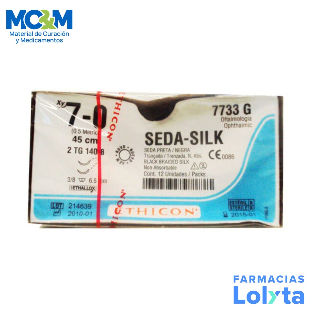 SUTURA SEDA 7/0 6.5 MM 45 CM 2TG140-8 ESPATULA MICROPOINT DOBLE ARMADA C/12 7733G ETHICON OFTALMOLOGIA