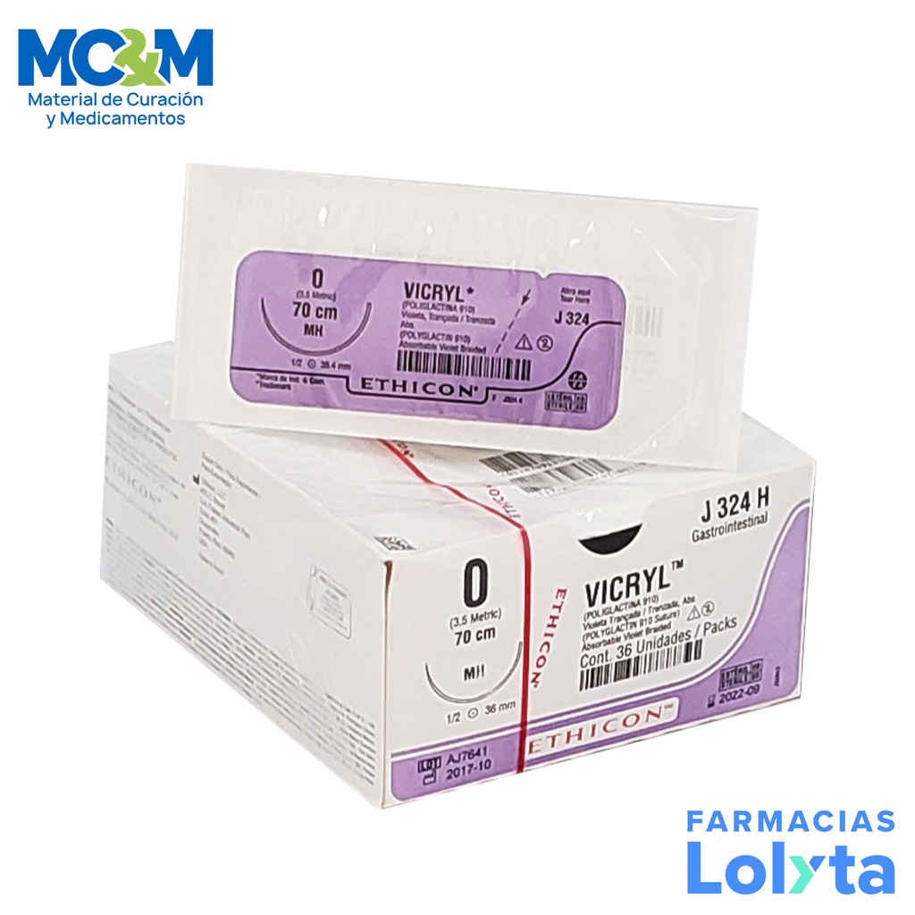 SUTURA VICRYL 0 36 MM 70 CM MH AHUSADA REDONDA POLIGLACTINA 910 C/12 J324H ETHICON GASTROINTESTINAL