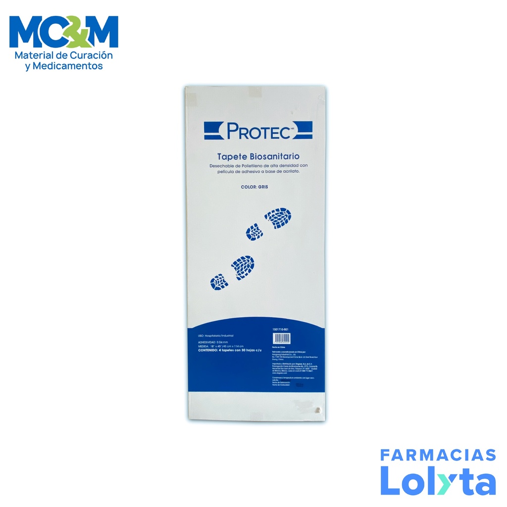 TAPETE BIOSANITARIO GRIS 45 X 114 CM 4 TAPETES C/30 HOJAS PROTEC DEGASA 1501710