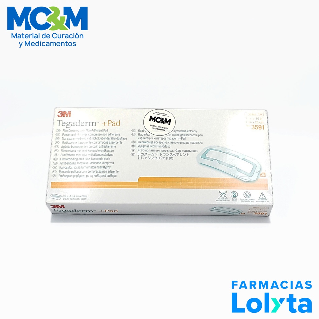 TEGADERM+PAD 9 X 25 CM C/25 PZAS APOSITO TRANSPARENTE CON COJIN ANTIADHERENTE REF 3591 3M