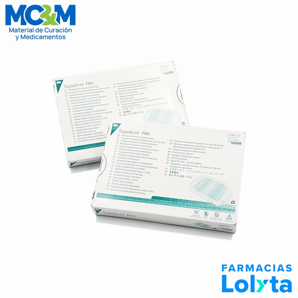 TEGADERM FILM 10 X 12 CM C/50 PZAS APOSITO DE FIJACION TRANSPARENTE REF 1626W 3M