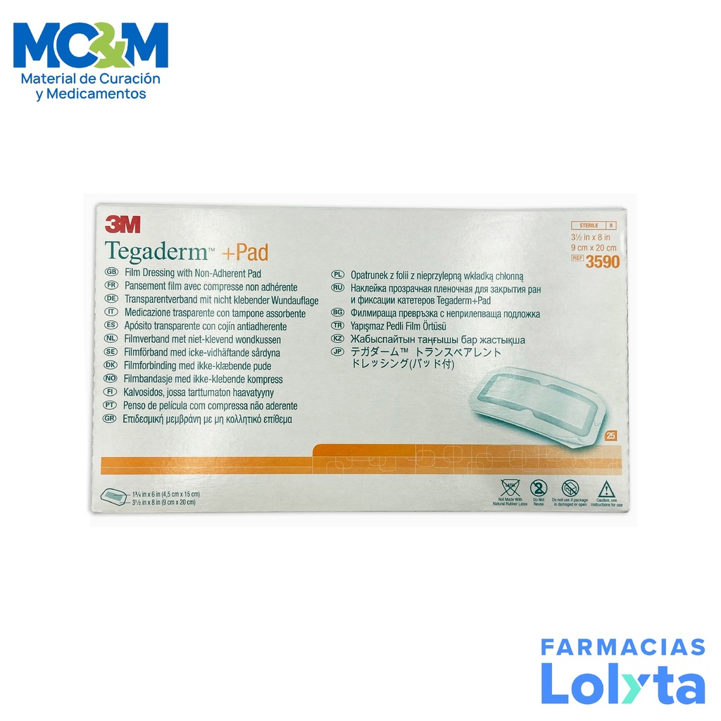 TEGADERM+PAD 9 X 20 CM C/25 PZAS APOSITO TRANSPARENTE CON COJIN ANTIADHERENTE REF 3590 3M