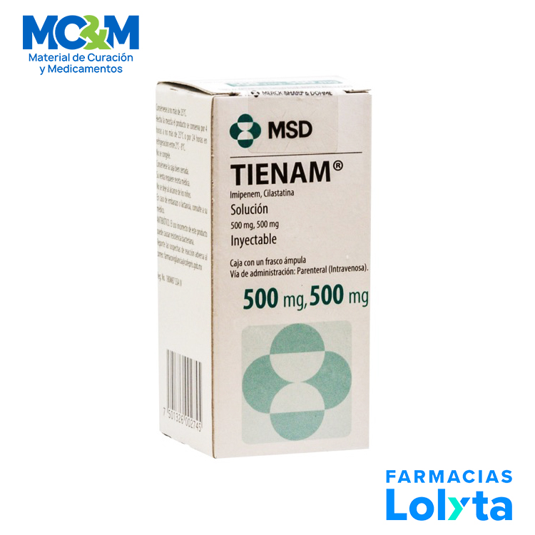 TIENAM SOL INY 500MG/500MG IMIPENEM/CILASTATINA LAB MSD