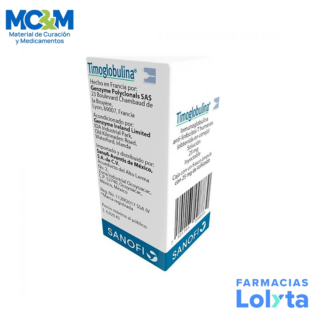 TIMOGLOBULINA 1 INY  25 MG /5 ML RX3