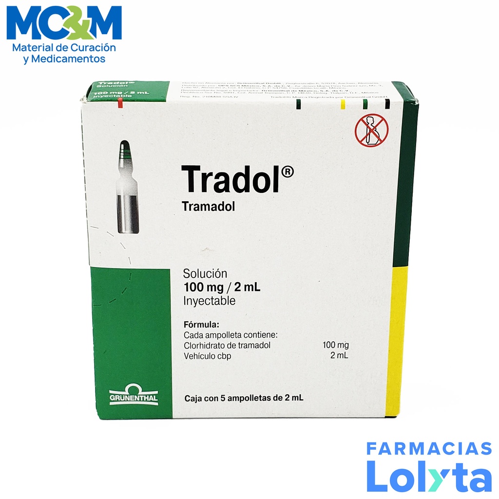TRADOL SOL INY 100 MG/2 ML C/5 AMP TRAMADOL LAB GRUNENTHAL