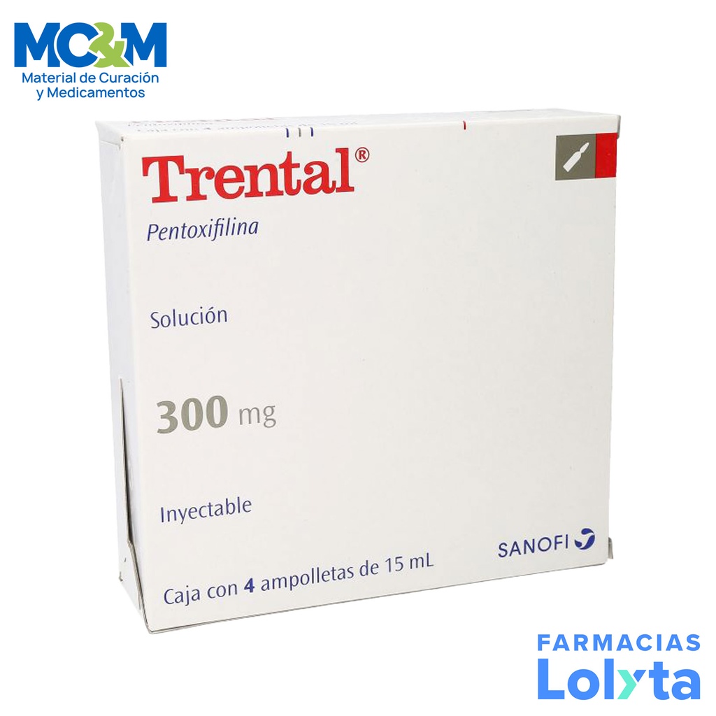 TRENTAL SOL INY 300MG C/4 AMP PENTOXIFILINA LAB SANOFI