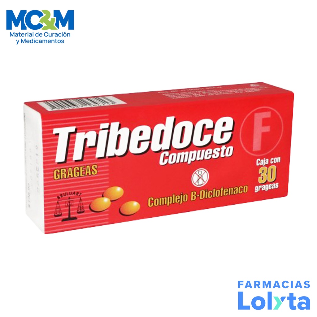 COMPLEJO B (TIAMINA/PIRIDOXINA/CIANOCOBALAMINA) DICLOFENACO 50/50/50/1 MG C/30 GRAGEAS TRIBEDOCE COMPUESTO LAB BRULUART