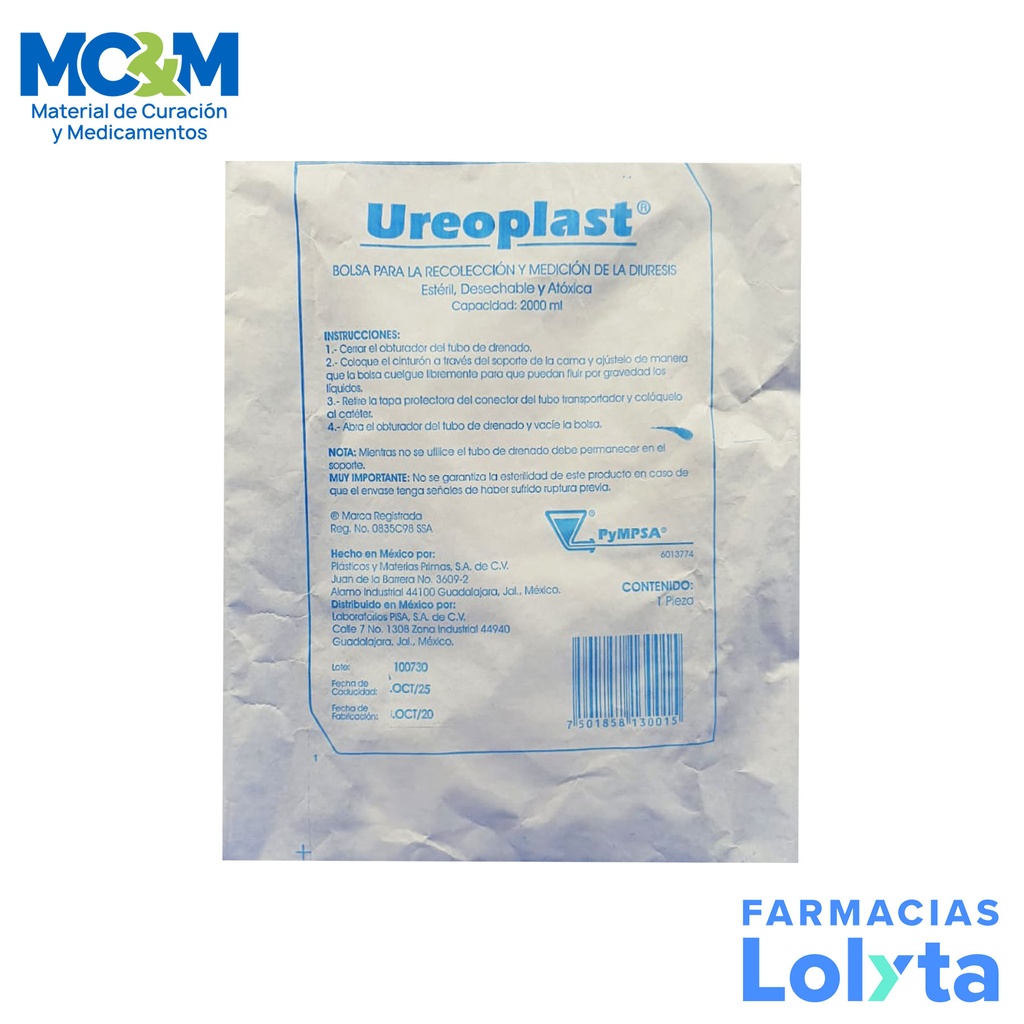 BOLSA RECOLECCION DE ORINA 2000 ML UREOPLAST LAB PISA