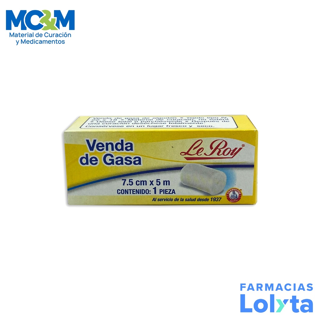 VENDA DE GASA 7.5 CM X 5 M C/1 PZA LEROY