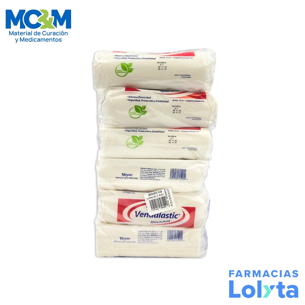 [953] VENDA ELASTICA 15 CM X 5 M C/12 PZAS VENDALASTIC DEGASA 0905150