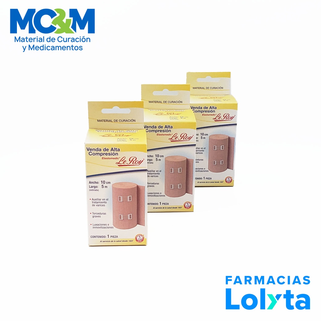 VENDA ELASTOMEDIC ALTA COMPRESION 10CMX5M LEROY